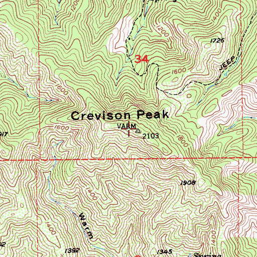 Topographic Map of Crevison Peak, CA