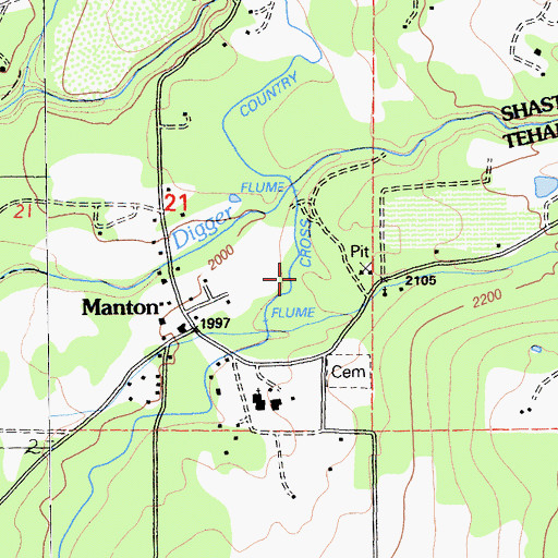 Topographic Map of Cross Country Ditch, CA