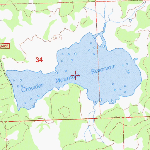 Topographic Map of Crowder Mountain Reservoir, CA