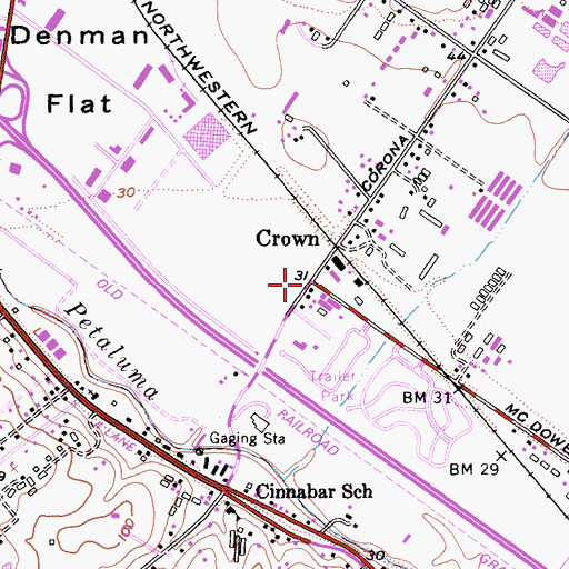 Topographic Map of Crown, CA