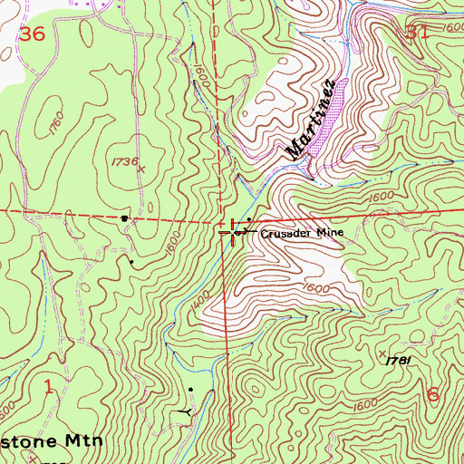 Topographic Map of Crusader Mine, CA