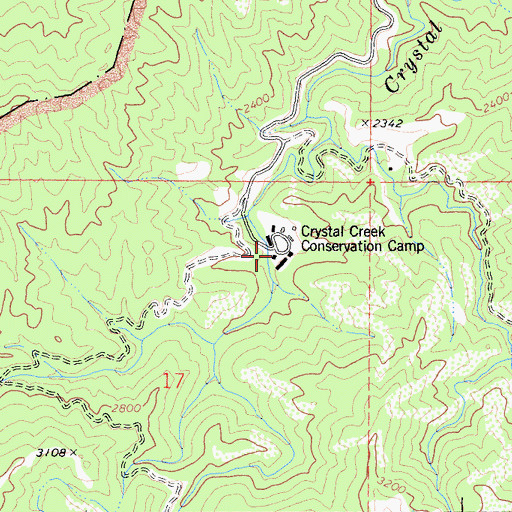 Topographic Map of Crystal Creek Conservation Camp, CA