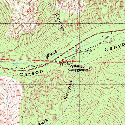 Topographic Map of Crystal Springs Campground, CA