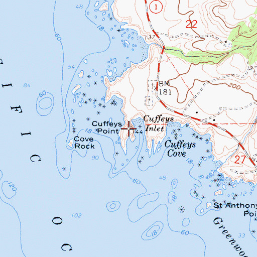 Topographic Map of Cuffeys Inlet, CA