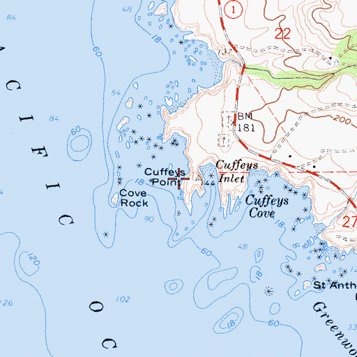Topographic Map of Cuffeys Point, CA
