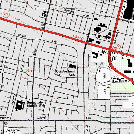 Topographic Map of Cumberland Elementary School, CA