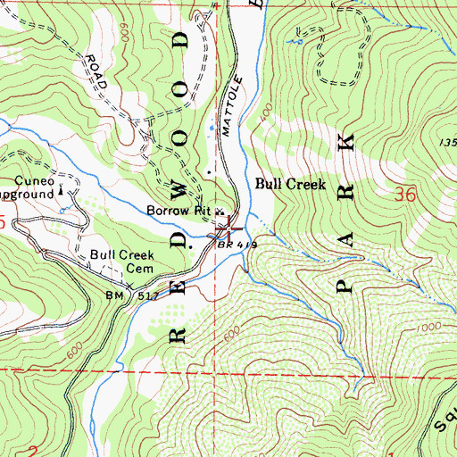 Topographic Map of Cuneo Creek, CA