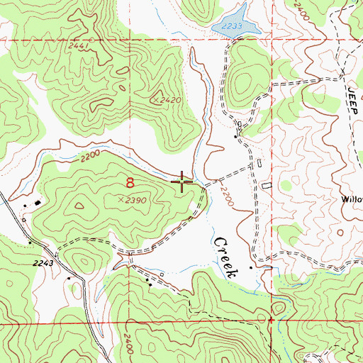 Topographic Map of Curly Cow Creek, CA
