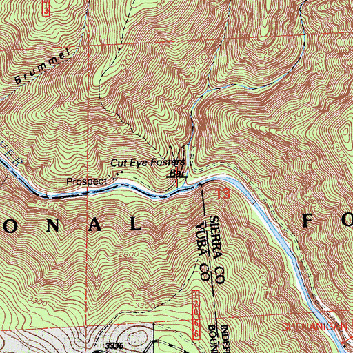 Topographic Map of Cut Eye Fosters Bar, CA