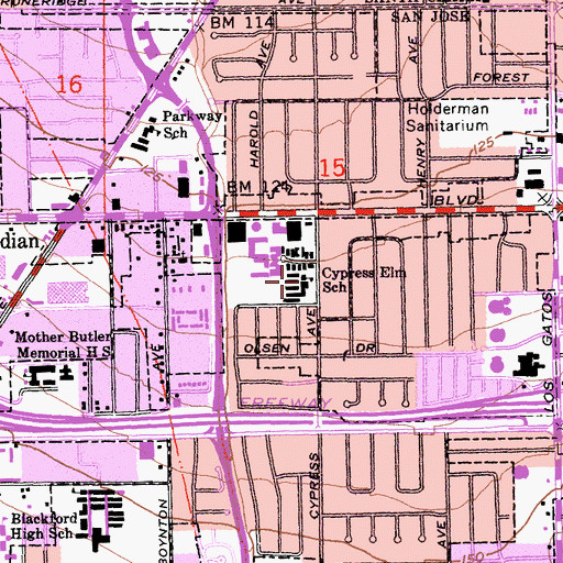 Topographic Map of Cypress Elm School, CA