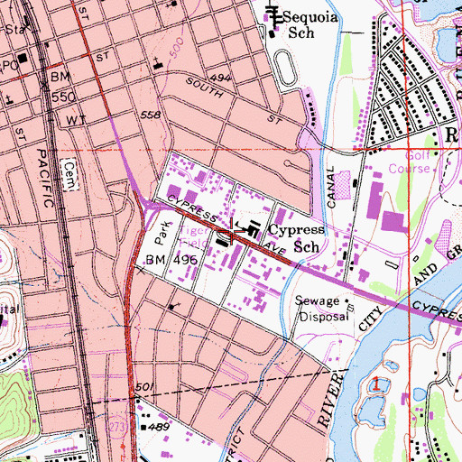 Topographic Map of Cypress Elementary School, CA
