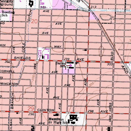 Topographic Map of Dailey Elementary School, CA