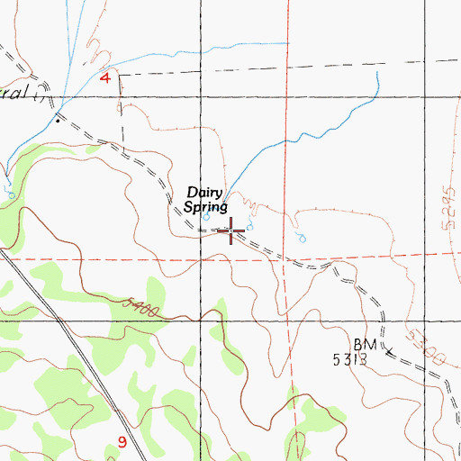 Topographic Map of Dairy Spring, CA
