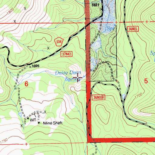 Topographic Map of Daisy Dean Spring, CA