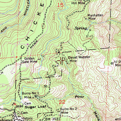 Topographic Map of Daniel Webster Mine, CA