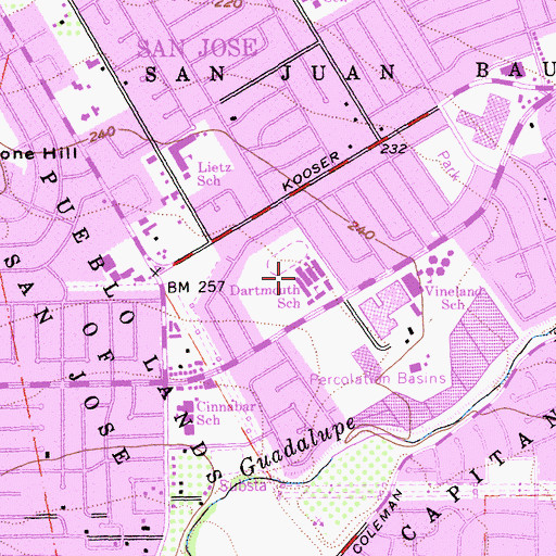 Topographic Map of Dartmouth Middle School, CA