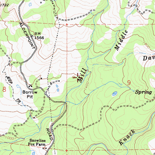 Topographic Map of Davis Creek, CA