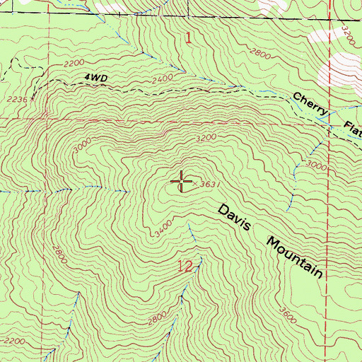 Topographic Map of Davis Mountain, CA