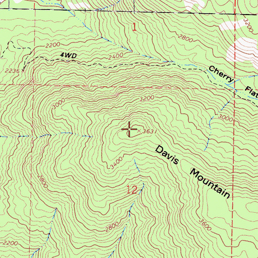 Topographic Map of Davis Mountain, CA