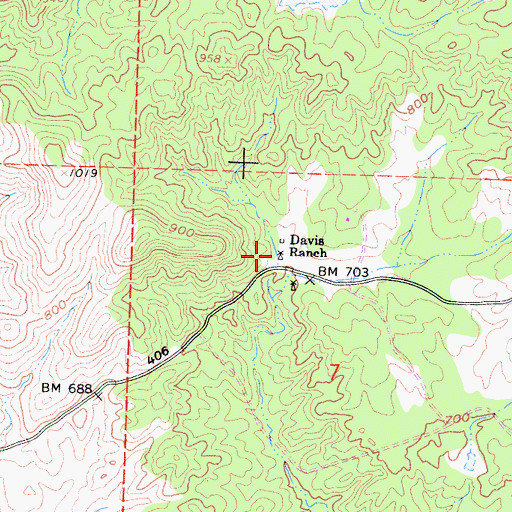 Topographic Map of Davis Ranch, CA