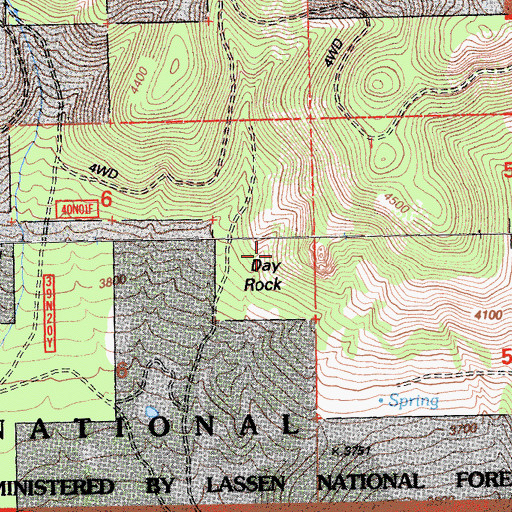 Topographic Map of Day Rock, CA