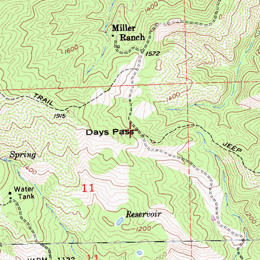 Topographic Map of Days Pass, CA