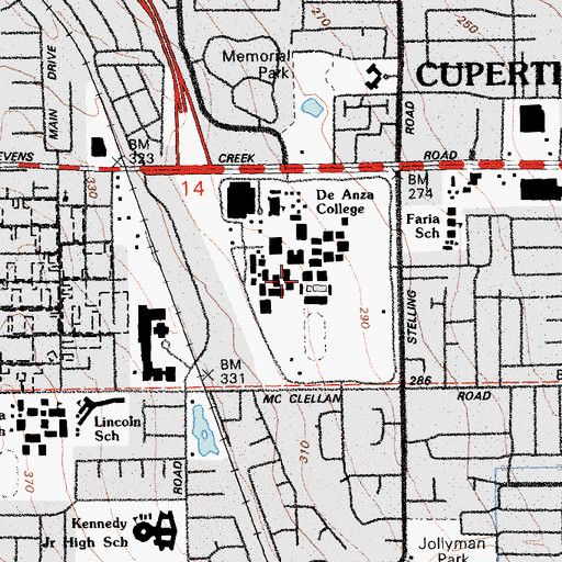 Topographic Map of De Anza College, CA