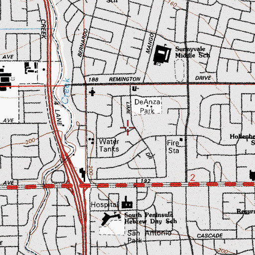 Topographic Map of Stratford School - Sunnyvale De Anza Park, CA