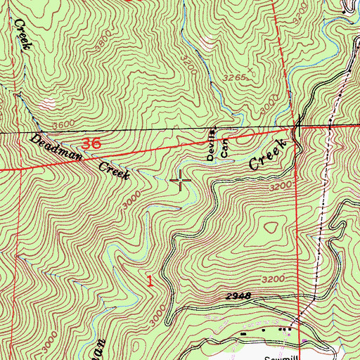 Topographic Map of Deadman Creek, CA