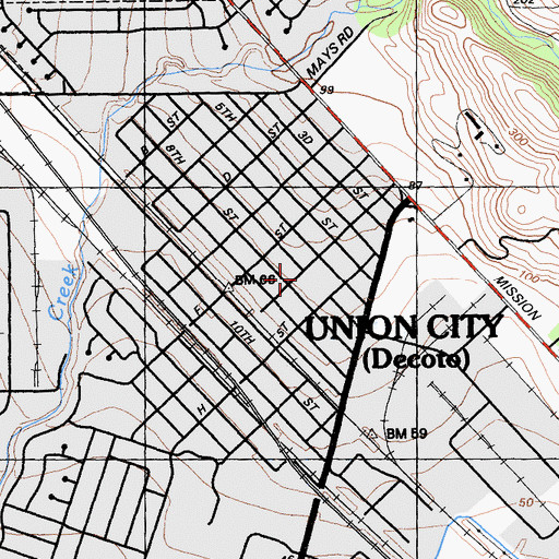 Topographic Map of New Haven Adult School, CA