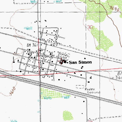 Topographic Map of San Simon High School, AZ