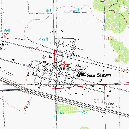 Topographic Map of San Simon Railroad Station, AZ