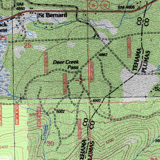 Topographic Map of Deer Creek Pass, CA