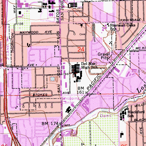 Topographic Map of Del Mar High School, CA