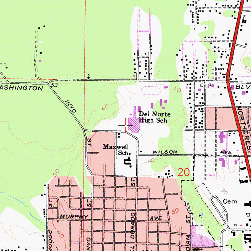 Topographic Map of Del Norte High School, CA