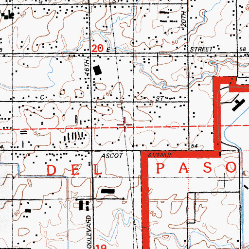 Topographic Map of Del Paso, CA