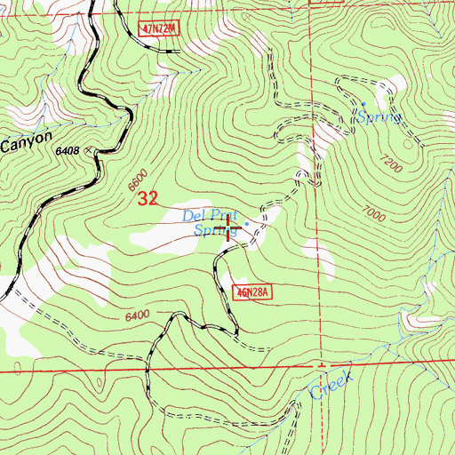 Topographic Map of Del Prat Spring, CA