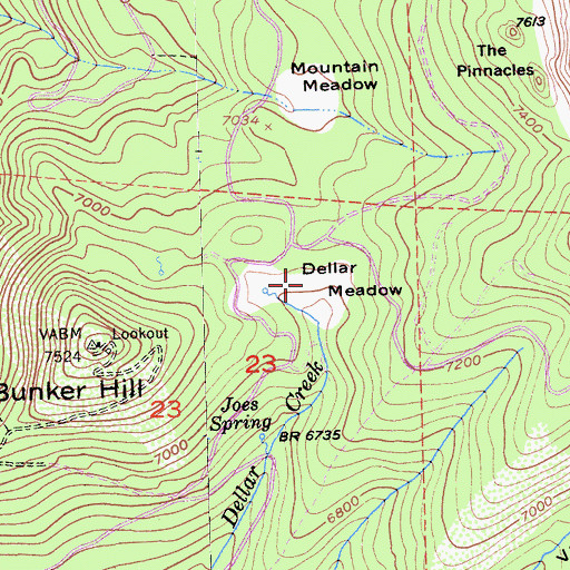 Topographic Map of Dellar Meadow, CA