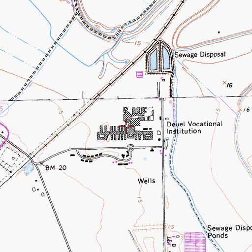 Topographic Map of Deuel Vocational Institution, CA