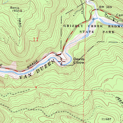 Topographic Map of Devils Elbow, CA