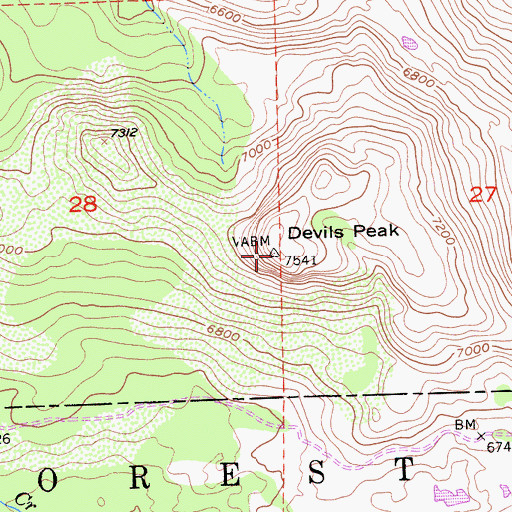 Topographic Map of Devils Peak, CA