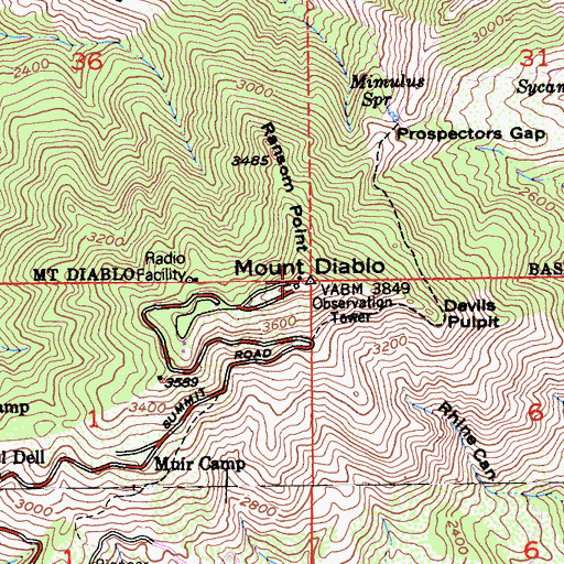 Topographic Map of Mount Diablo, CA