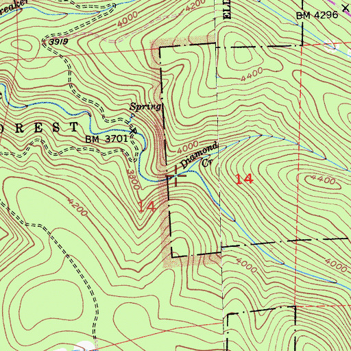 Topographic Map of Diamond Creek, CA
