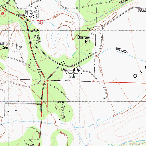 Topographic Map of Diamond Valley Elementary School, CA