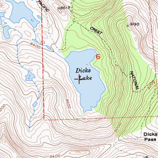 Topographic Map of Dicks Lake, CA