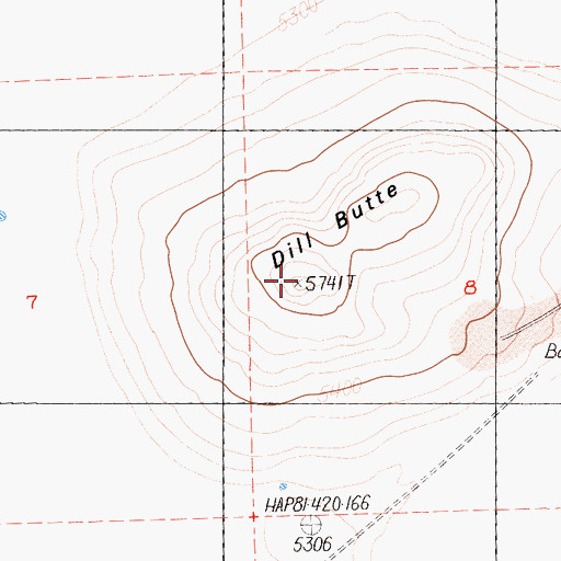 Topographic Map of Dill Butte, CA