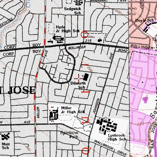 Topographic Map of Nelson S Dilworth Elementary School, CA