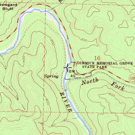 Topographic Map of Dimmick Memorial Grove State Park (historical), CA