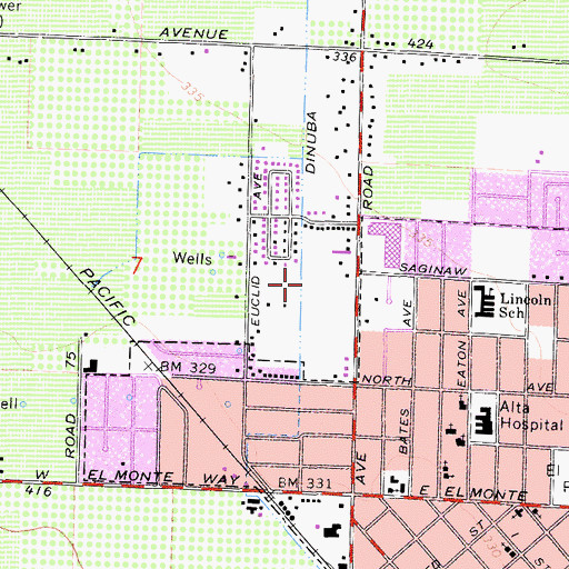 Topographic Map of Dinuba Town Ditch, CA
