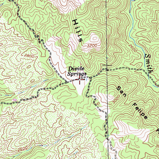 Topographic Map of Divide Springs, CA